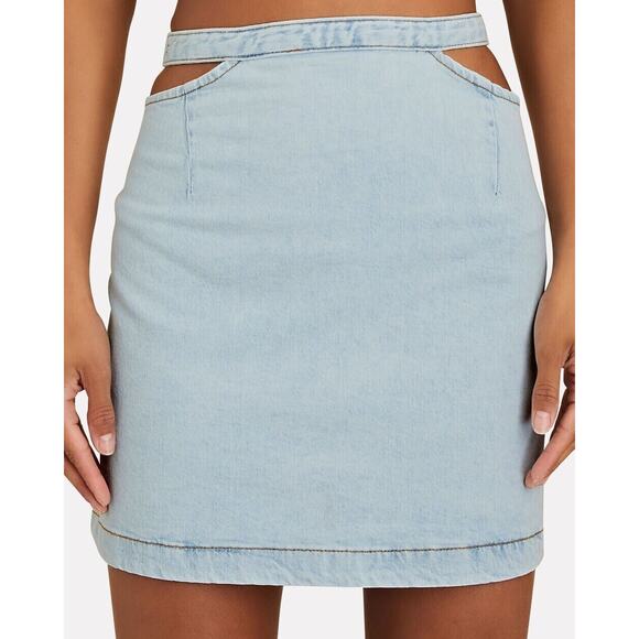 New WeWoreWhat Cut Out Mini Skirt Denim Super Light Blue Comfort Indigo Large - Picture 1 of 8